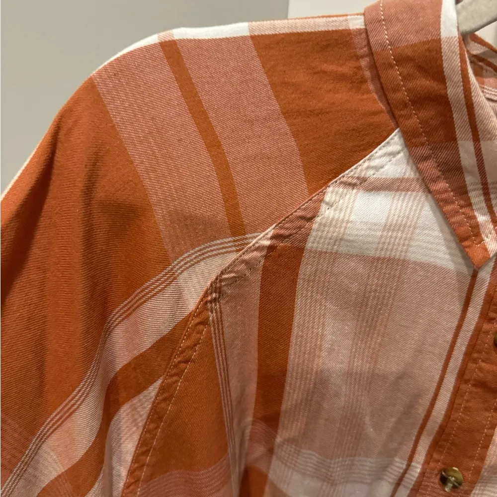 Orange Pumpkin Color Plaid Flannel Size L Longsleeve Button Up Shirt - Image 7