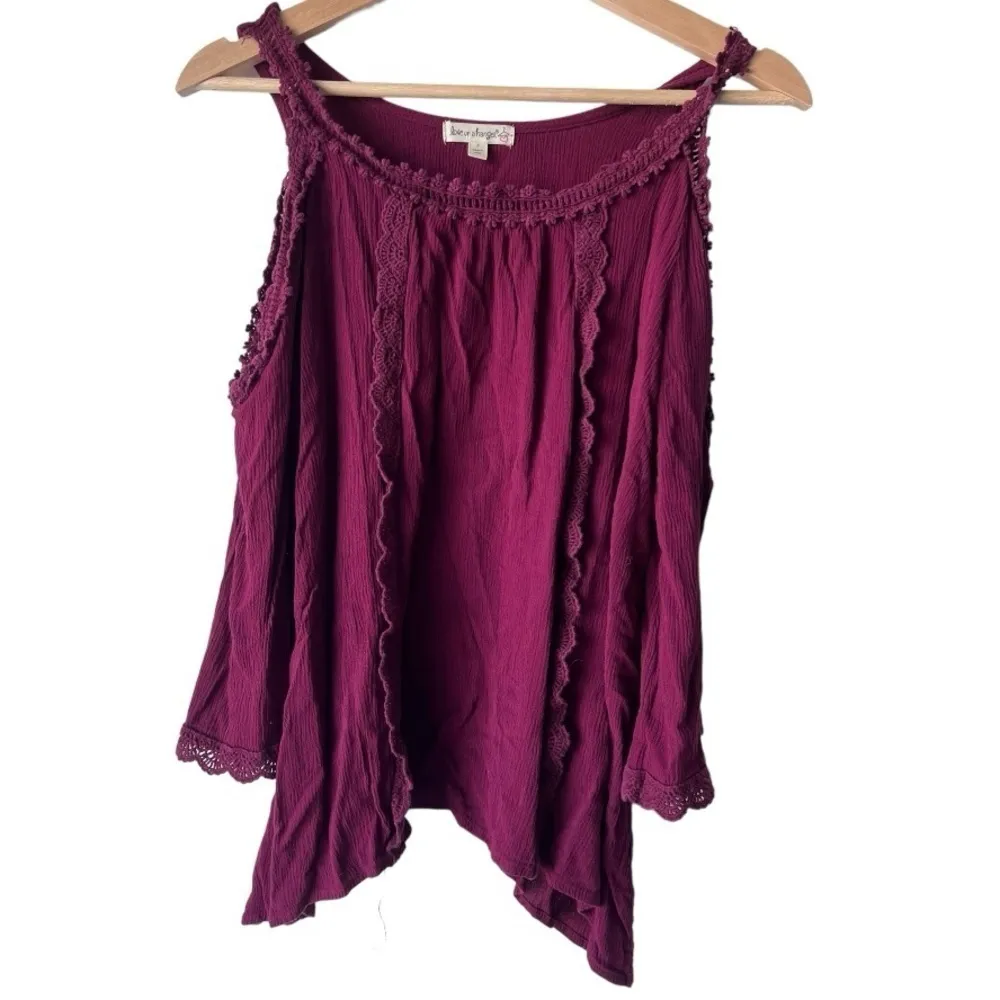 Women's red tank top blouse love on the boho bell indigo flared  vintage S. - Image 3