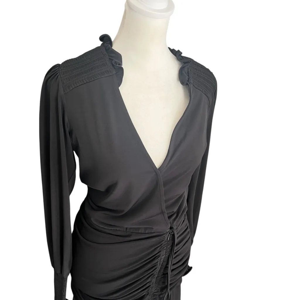 Hale Bob Salette Solid Jersey Faux Wrap Mini Dress Black XS - Image 4