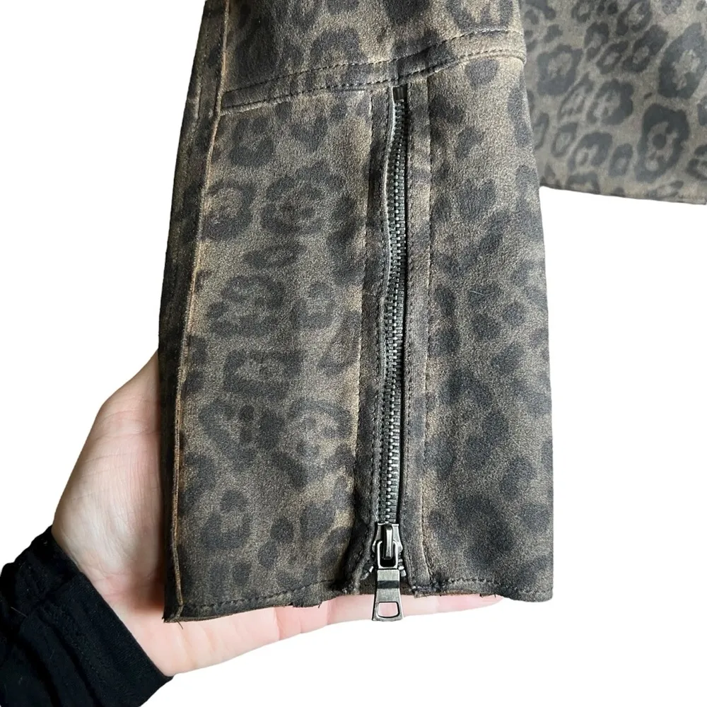 Anthropologie MARRAKECH Marni Leopard Moto Jacket Sz M Faux Suede Leather Brown Size M - Image 11
