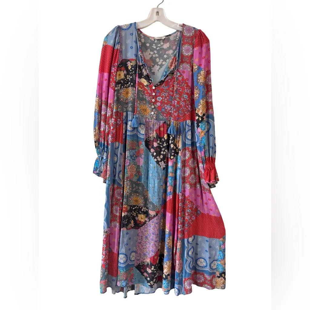 Spell Cha Cha Boho Midi Dress Sz L Blue Size L - Image 3
