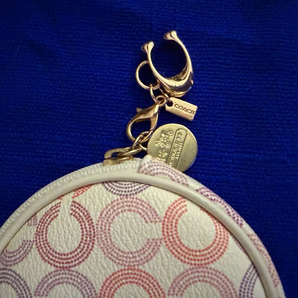 AUTHENTIC Coach Circular Coin Pouch in Cream, purple and red and pink. - Image 10