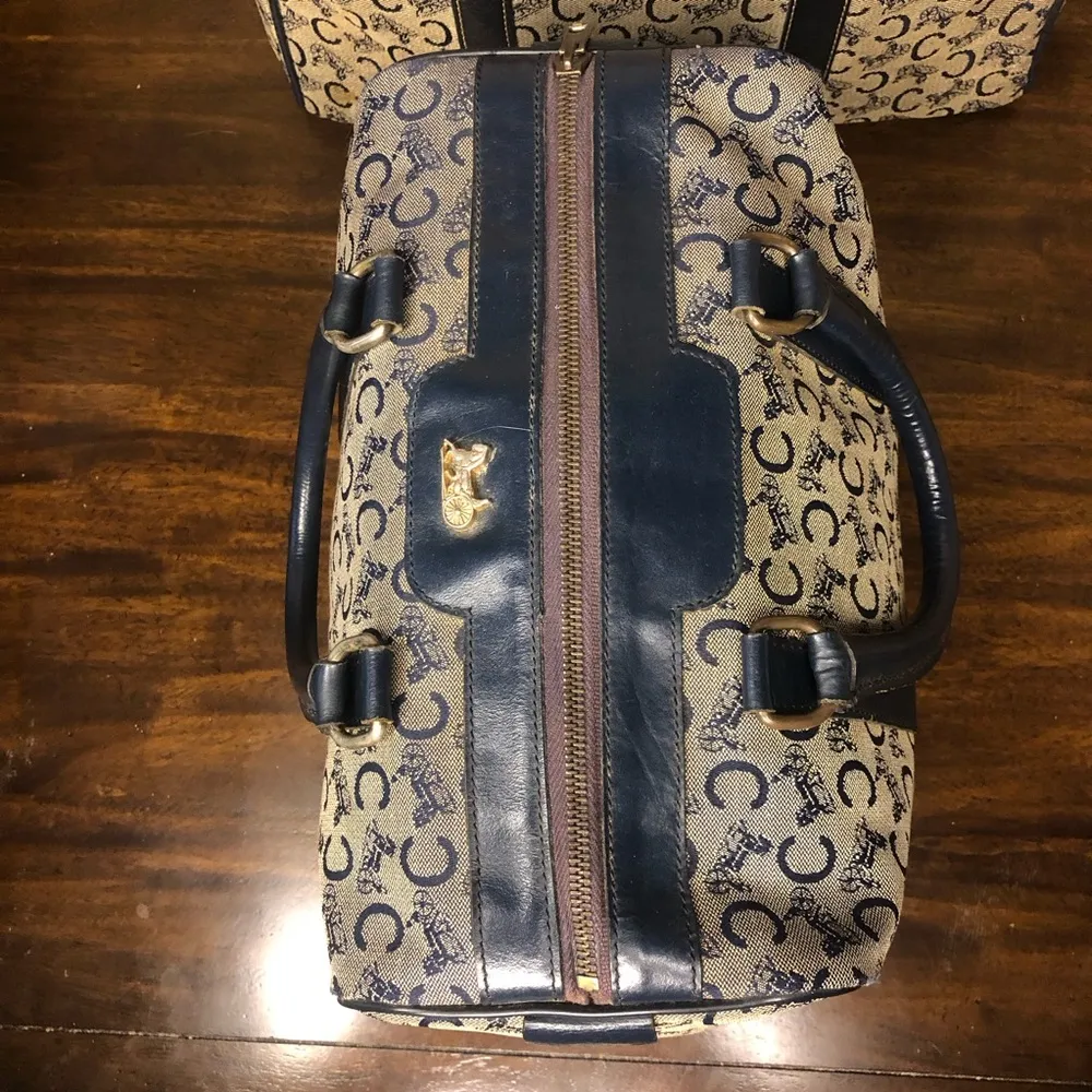 CELINE Navy Blue and Grey Monogram Boston Carry On Overnight Travel Bag 30cm - Image 5