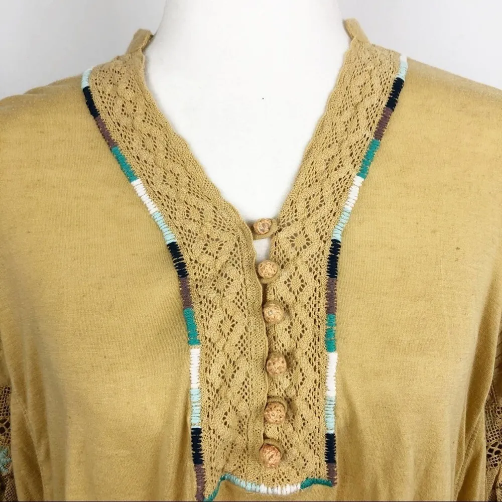 New Free People Embroidered Floral Wide Bubble Sleeve Bohemian Top - Image 2