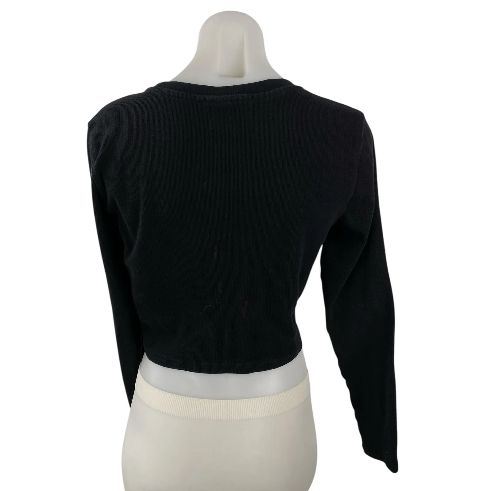 Aritzia TNA Womens Black Long Sleeve Crew Neck Knit T Shirt Tee Crop Top Size XL - Image 2