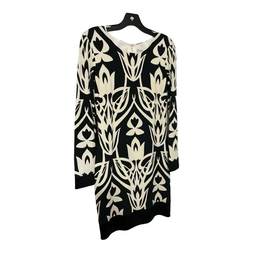 Cache Black Ivory Print Shift Midi Dress Long Sleeve Size 6 - Image 2