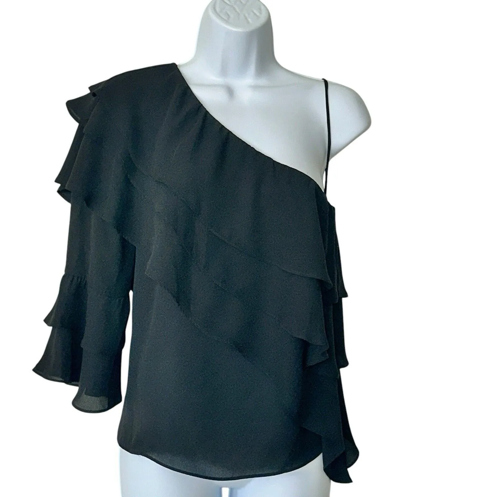 Alice+Olivia Hilaria S One Shoulder ruffle Bell-Sleeve Feminine blouse - Image 2