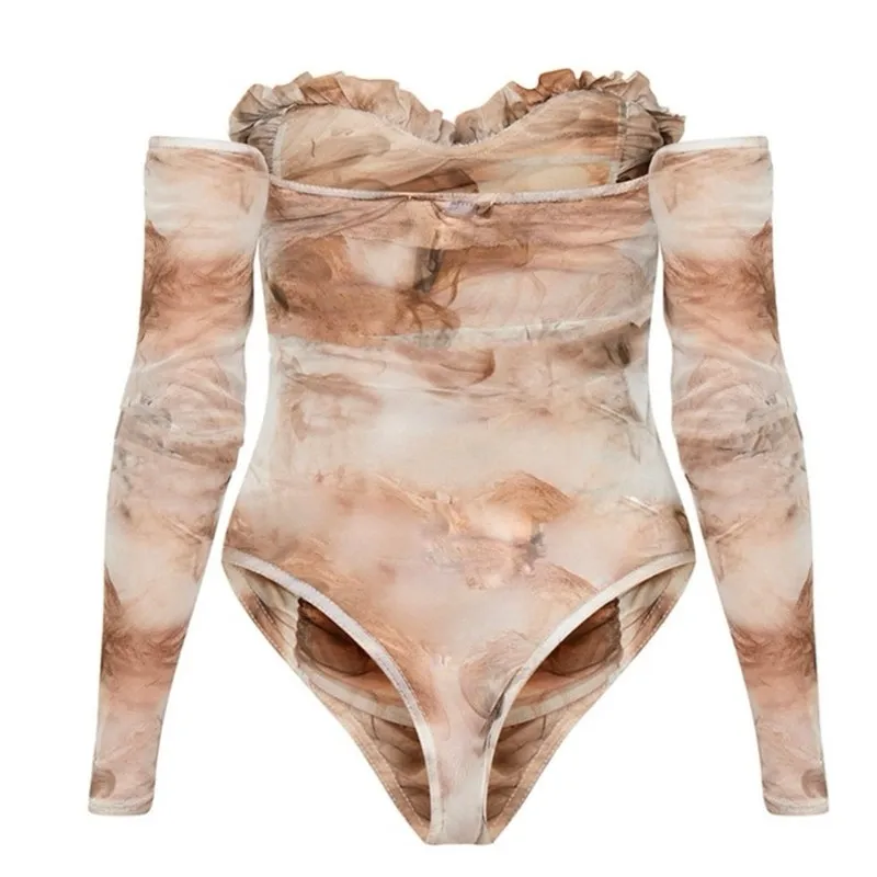 NWT PrettyLittleThing Bodysuit Womens 6 Pink Mesh Ruched Bardot Y2K Party - Image 2