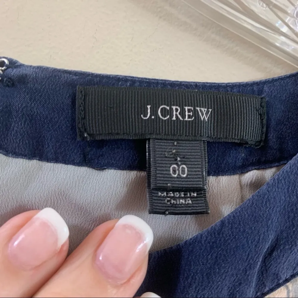 J Crew Misty Fog Floral Silk Shift Dress Gray Navy Trim - Image 4