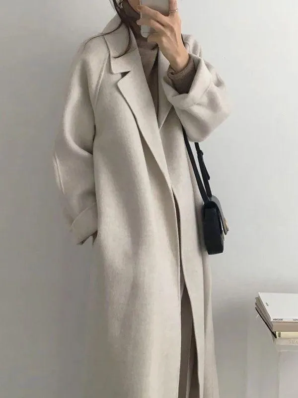 Wool coat long Heather Gray womens belted collar jacket - Image 3