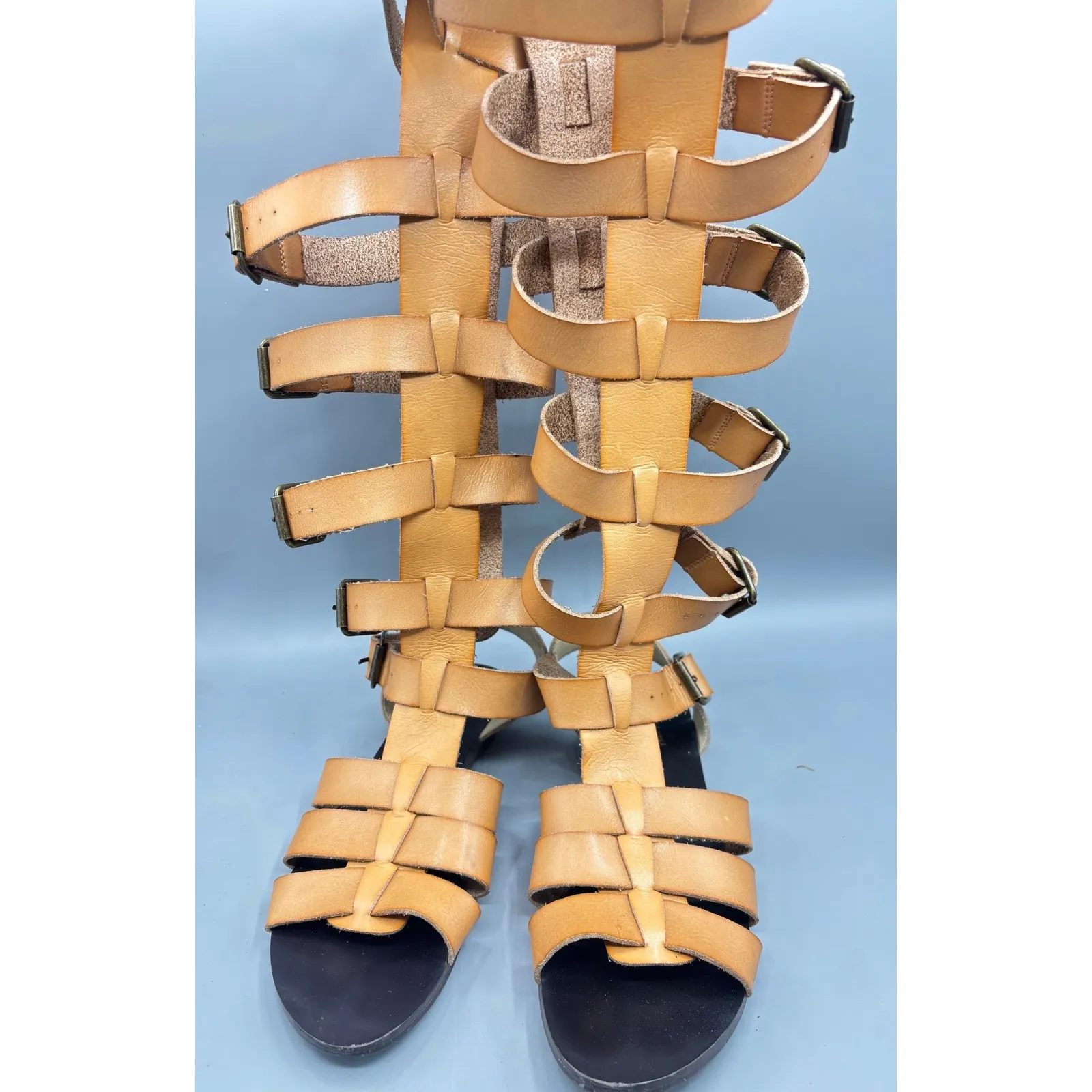 Free People Faryl Robin Womens 7 Gladiator Sandals Tan Leather Buckle Straps - Image 2