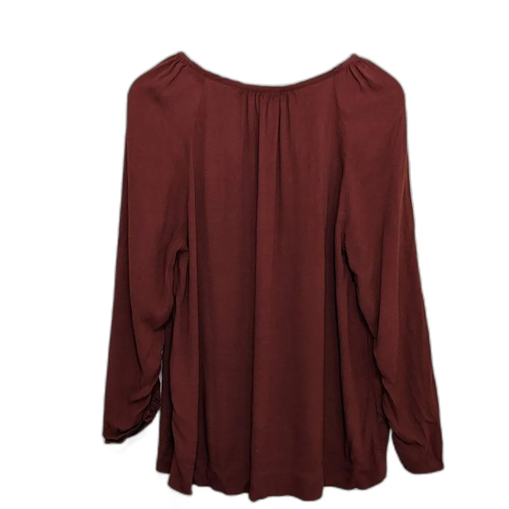 J Crew Point Sur Drapey Open V-Neck Ruched Flowy Blouse Top Size M Burgundy - Image 5