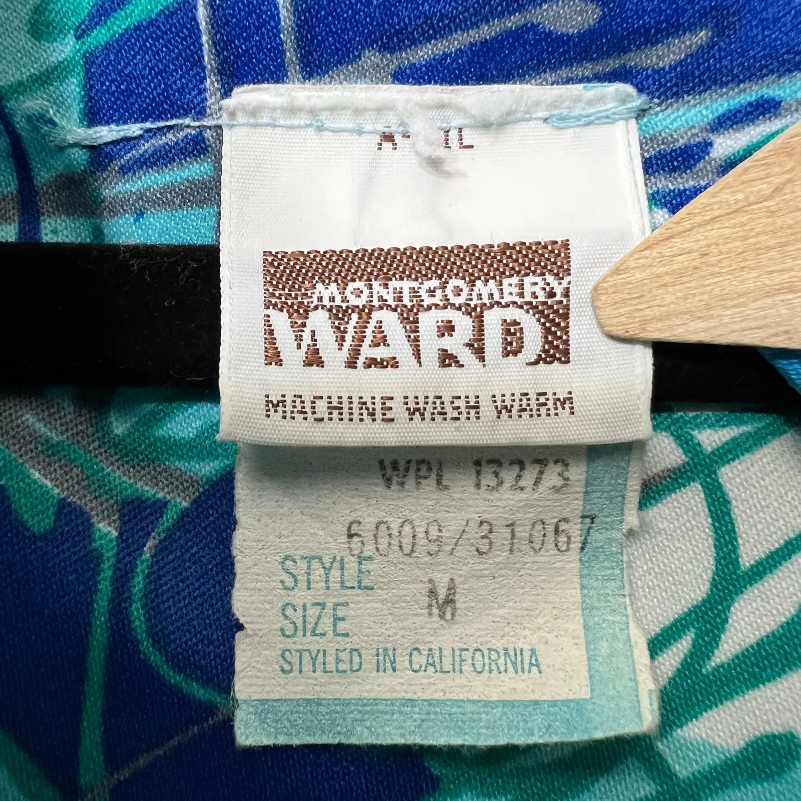 Vintage 60s Montgomery Ward Mid Century Mod Atomic Print Robe House Coat‎ Dress Blue Size M - Image 2