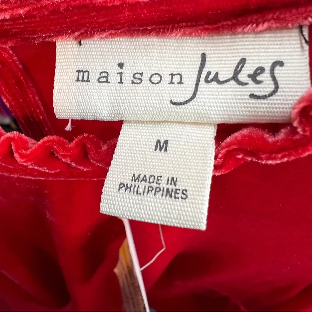 Maison Jules Medium Red Velour Long Sleeve Top with Ruffle Collar - Image 8