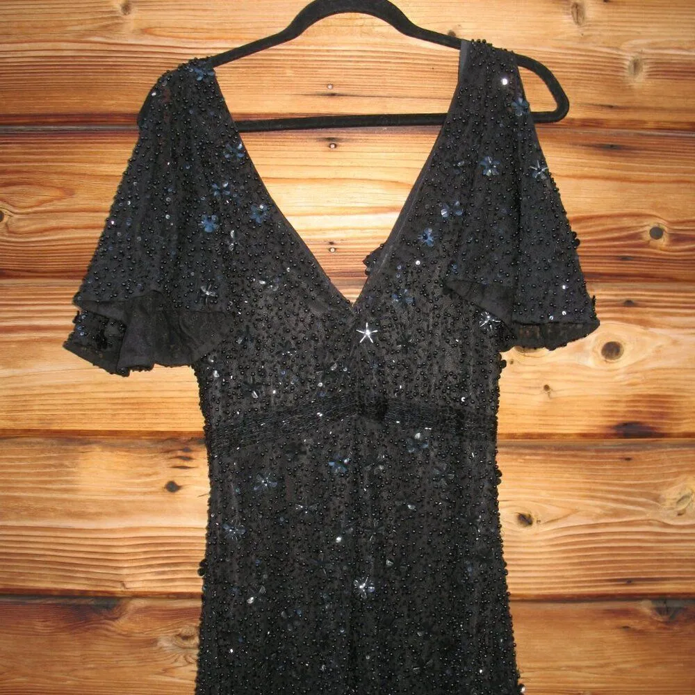 Mac Duggal 4988 Womens Pearl Embellished Drop Shoulder Dress - Image 9