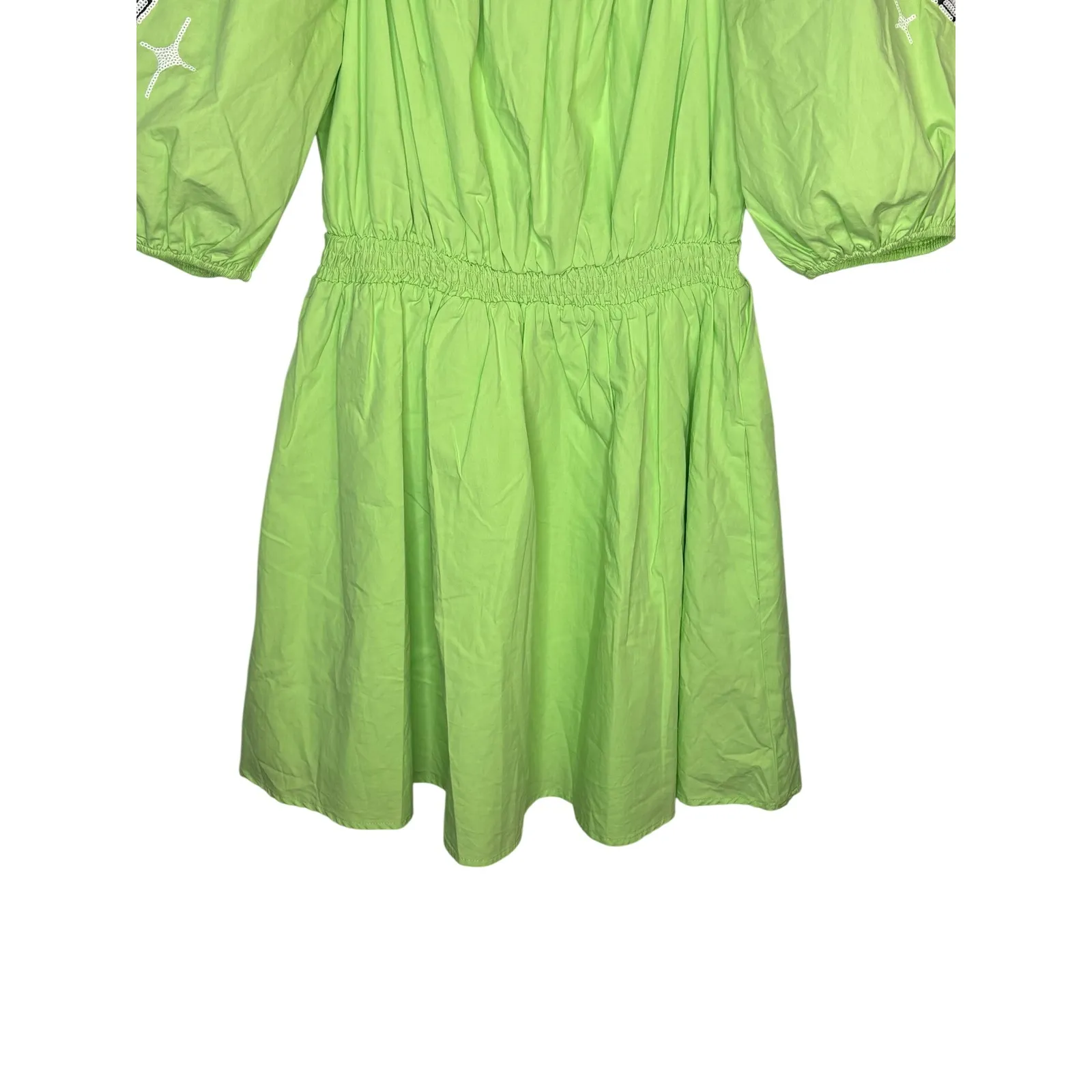 Fantastic Fawn Disco Cowgirl Mini Dress Green Sequin Puff Sleeve Size Medium - Image 8
