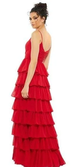 MAC DUGGAL Tiered Ruffle Empire Waist Chiffon Gown in Red Size US 4 - Image 2