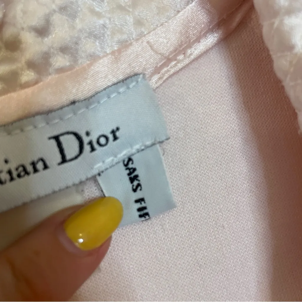 Vintage Christian Dior Quilted Zip Robe House Coat Light‎ Pink Cotton Satin S/M - Image 4