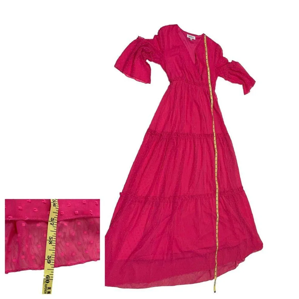 Faeriesty Swiss Dot Surplice Neck Flounce Sleeve Ruffle Hem Dress - Image 4