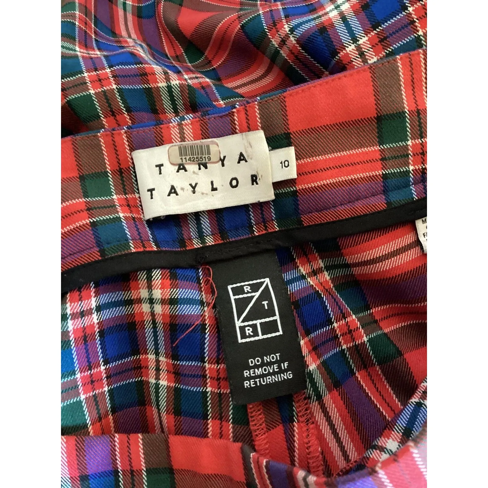 Tanya Taylor Pants Womens 10 Red Tartan Plaid Leather Waistband Zip Pockets - Image 4