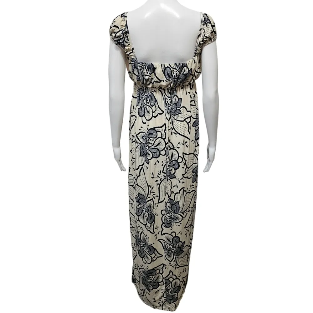 Loila Y2K Cream & Navy Floral Milkmaid Jersey Knit Maxi Dress Size Small - Image 4