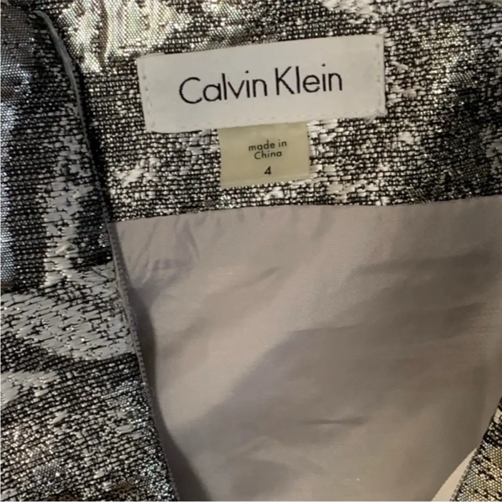 Calvin Klein One Shoulder Cocktail Dress Size 4 NWT Silver Metallic Gunmetal - Image 7