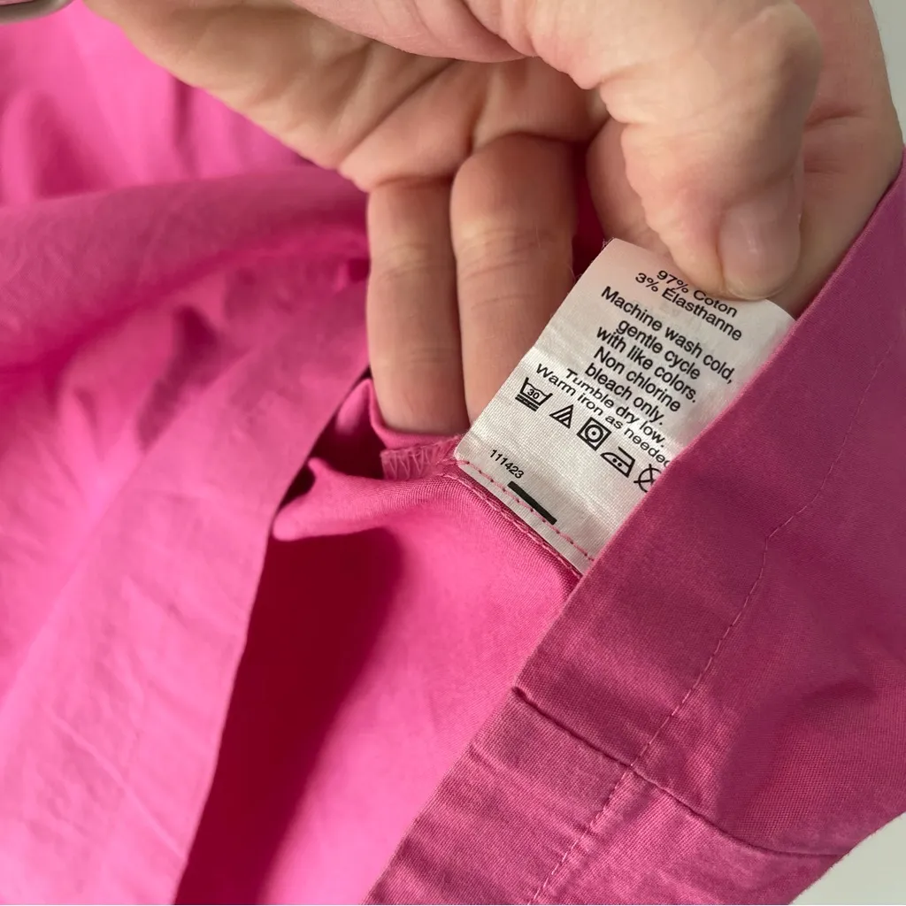 J Crew Hot Pink Cotton Ruffle Top Size 4 Structured Long Sleeve - Image 5