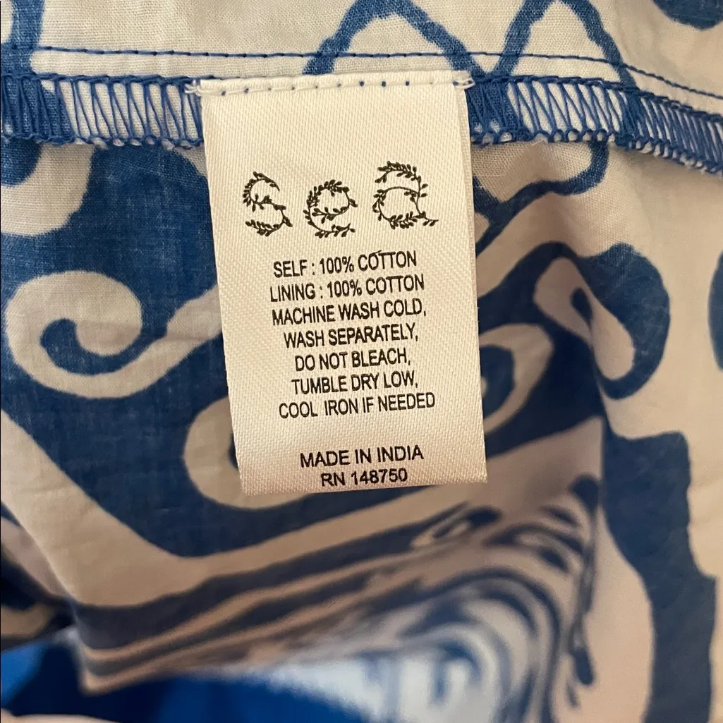 NWT Sonia Printed Cotton Blue and White Patterned Maxi Dress Size 10 - Image 9