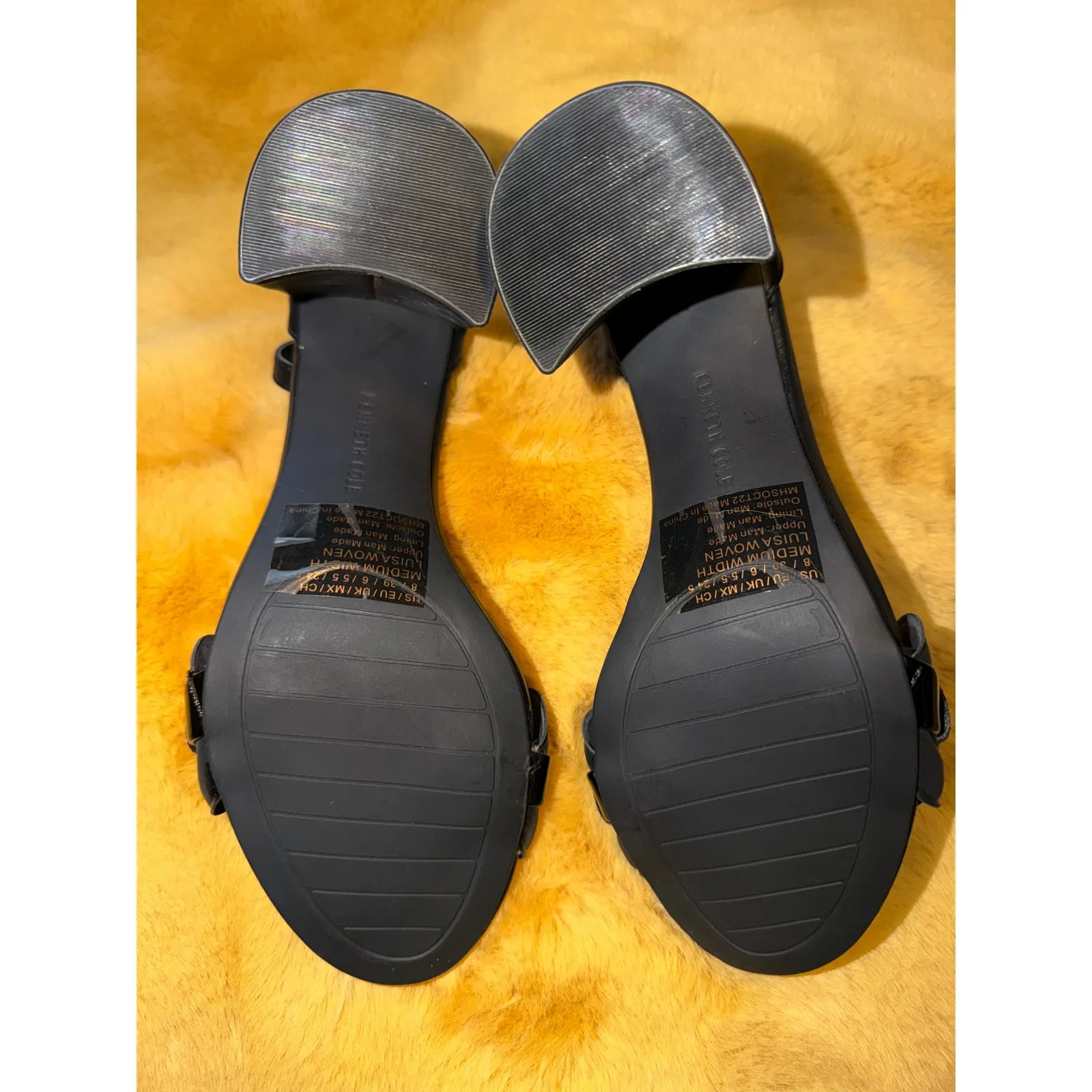 Kenneth Cole Women's Luisa Woven Black Leather Block Heel Ankle Strap Sandals 8M - Image 8