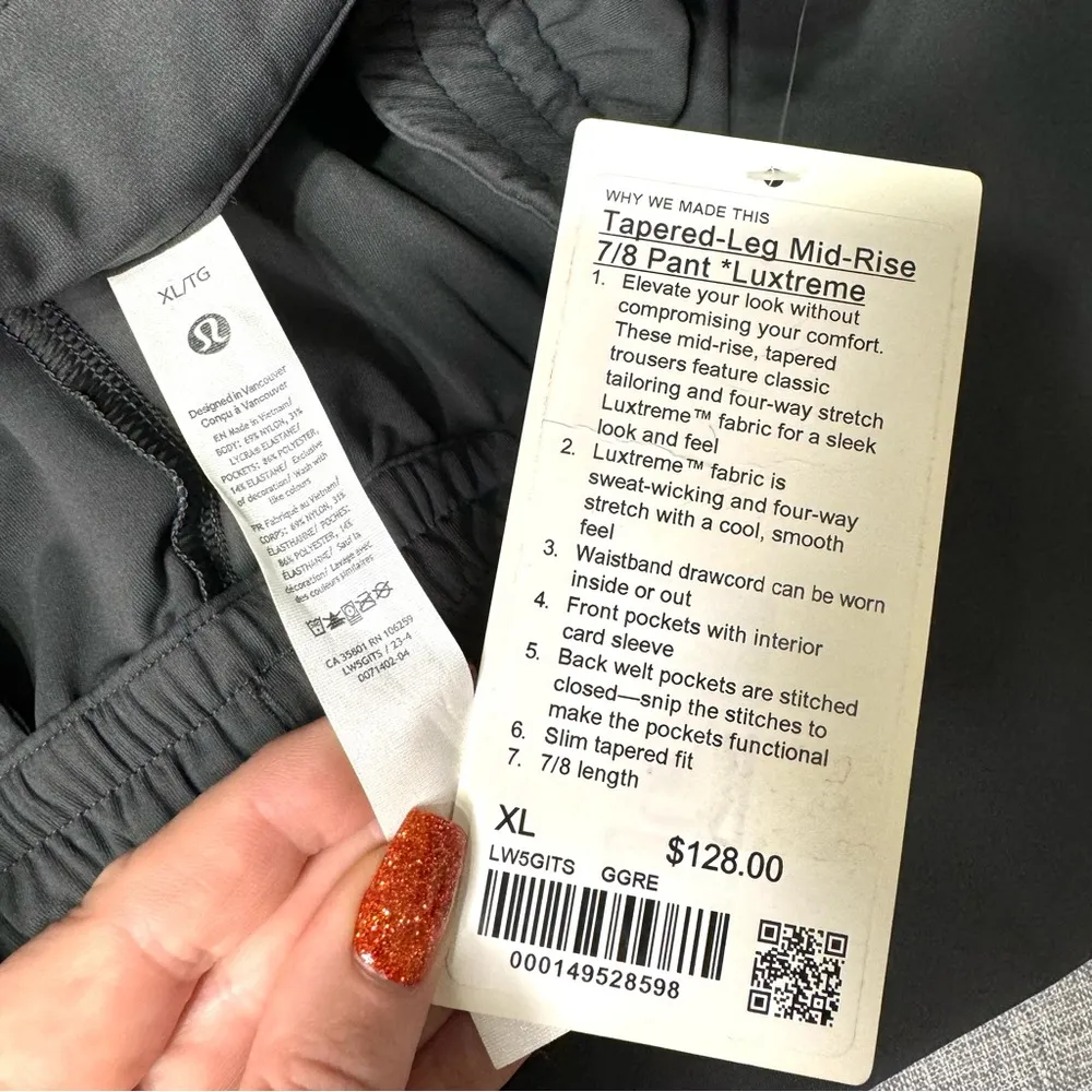 Lululemon Tapered Leg Mid Rise Pant Luxtreme Dress Pants Graphite Grey XL NWT - Image 10