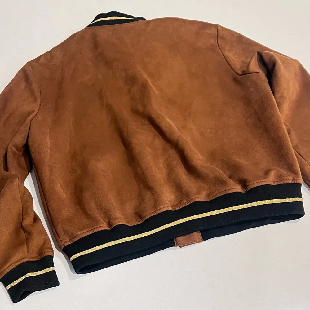 Womens Zara basic‎ faux leather bomber jacket small - Image 4