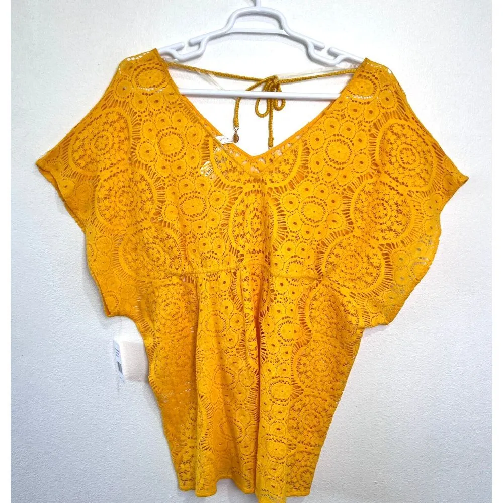 Sunshine 79 Womens Crochet Oversize Yellow Top V - Image 3