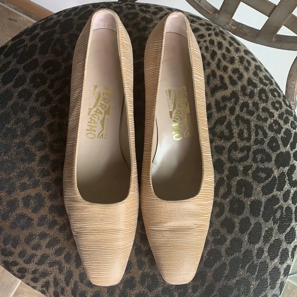 Salvatore Ferragamo Square Toe Stacked Block Heel Pumps - Image 4