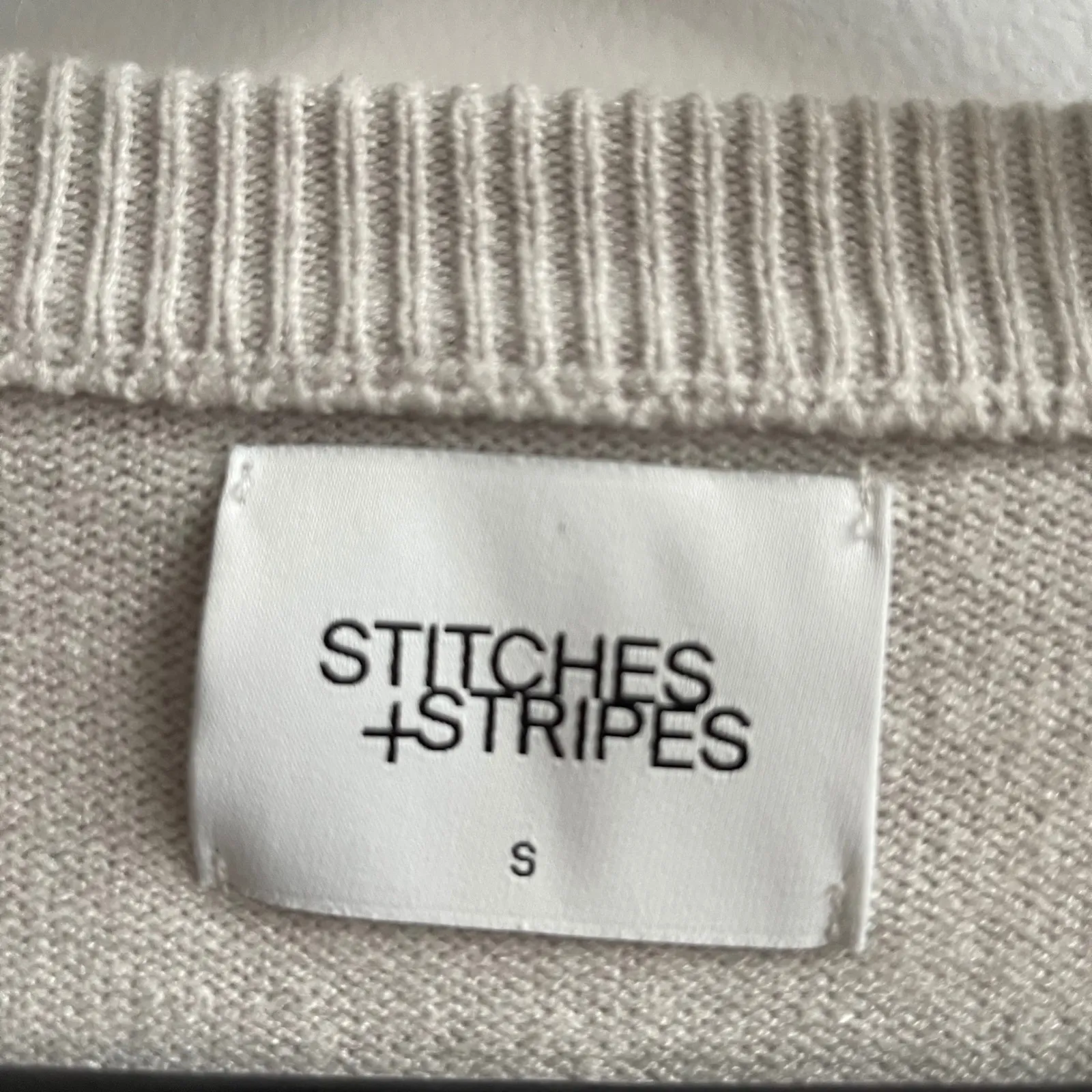 STITCHES + STRIPES Women's Striped Crewneck Sweater Size S Light Gray Green Knit - Image 4