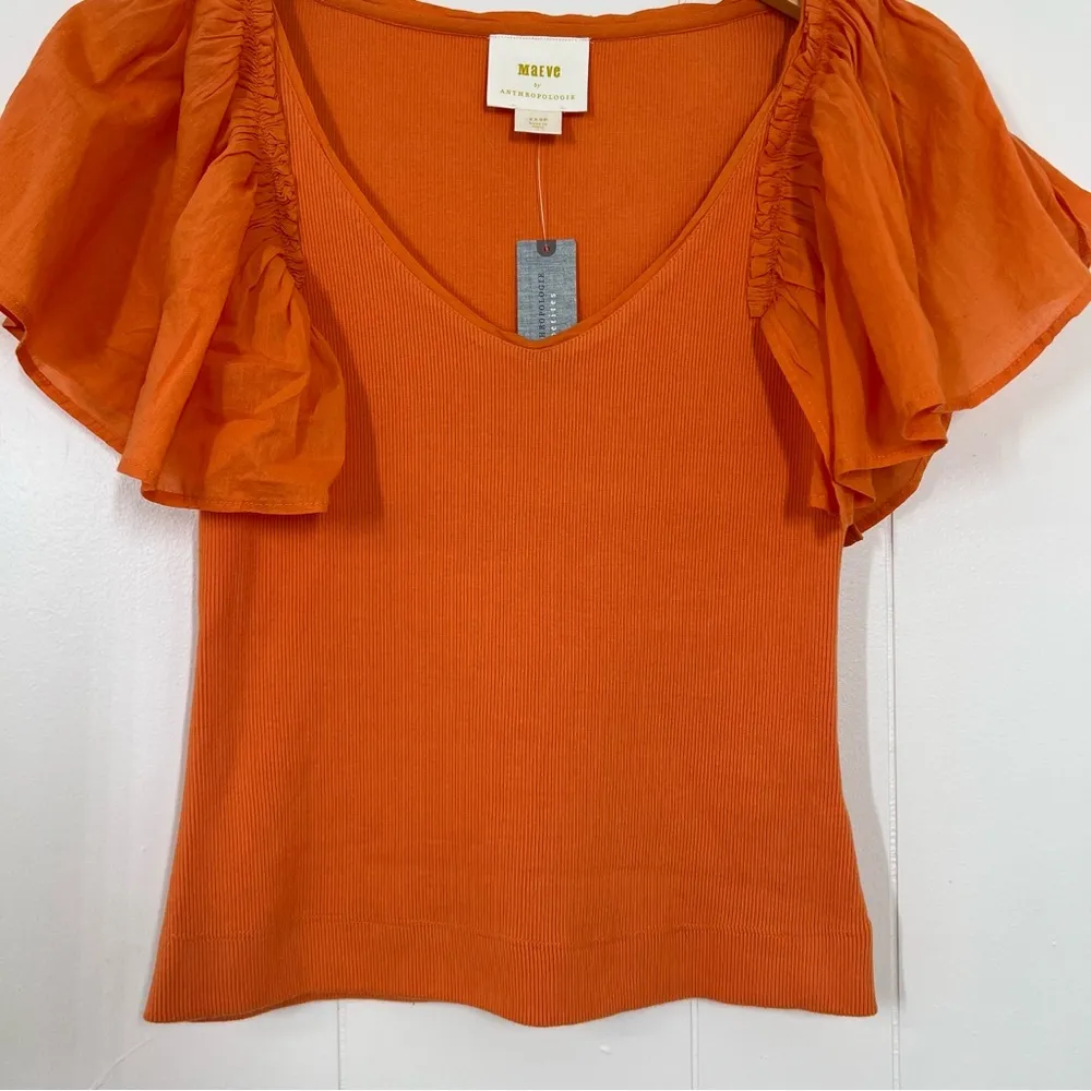 NEW Maeve By Anthropologie Orange Flutter Sleeve Top - Image 5