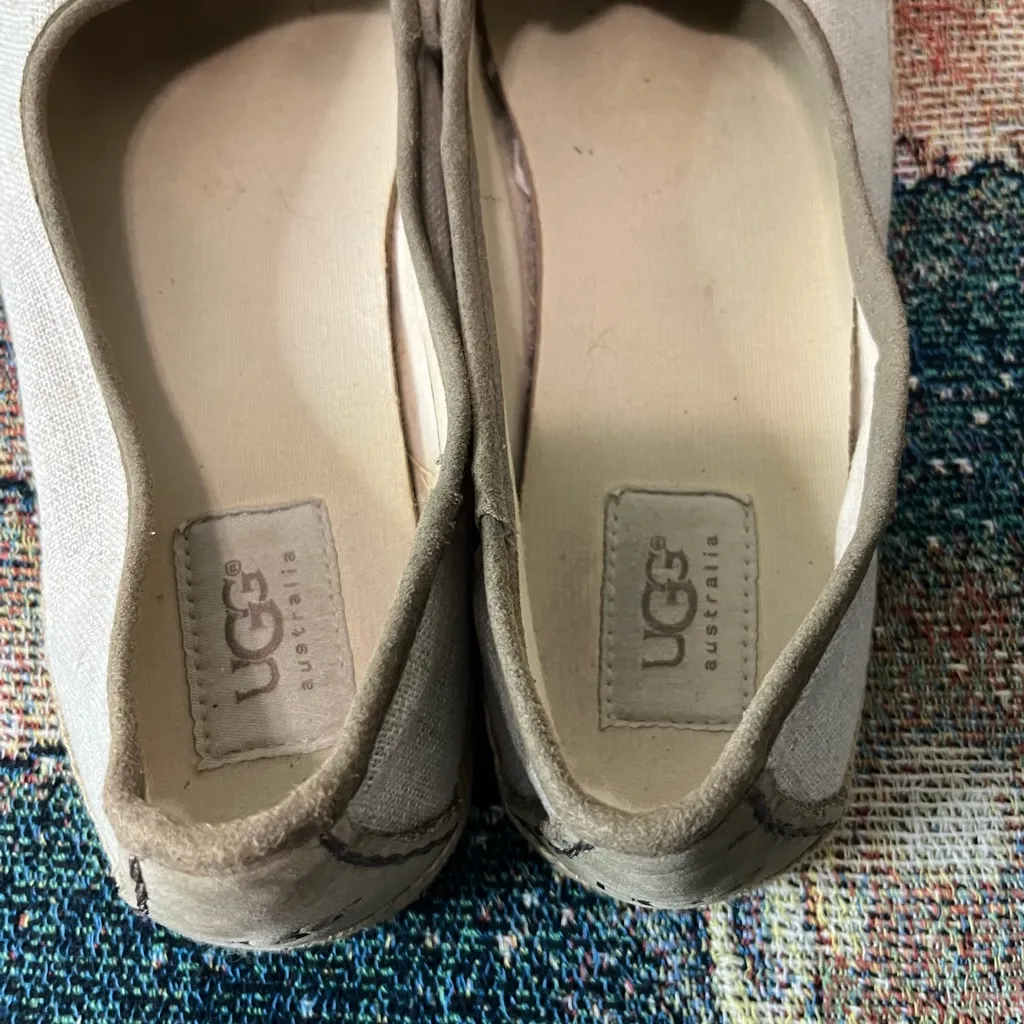 UGG Australia Cream & Tan Flats Women’s Size 7 Cozy Casual Slip-On Shoes Classic - Image 8
