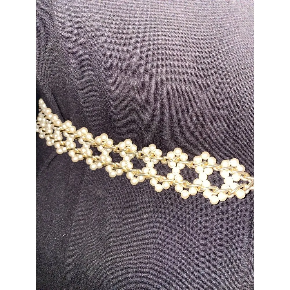 Beaded Belt Gold Tone Faux Pearl Chain Hook Closure Adjustable Fashion Accessory - Image 10