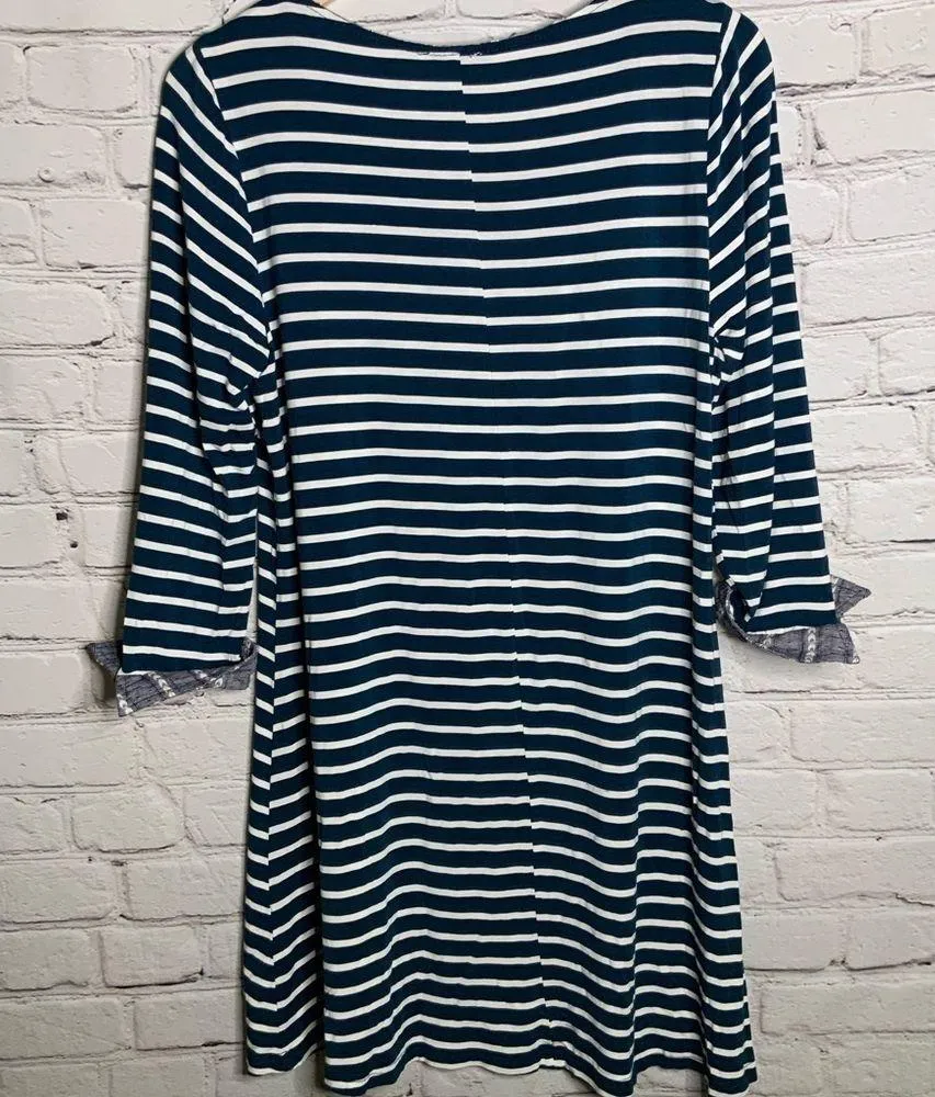 UMGEE Striped Mixed Print Dress‎ Womens Size M Navy Blue - Image 5