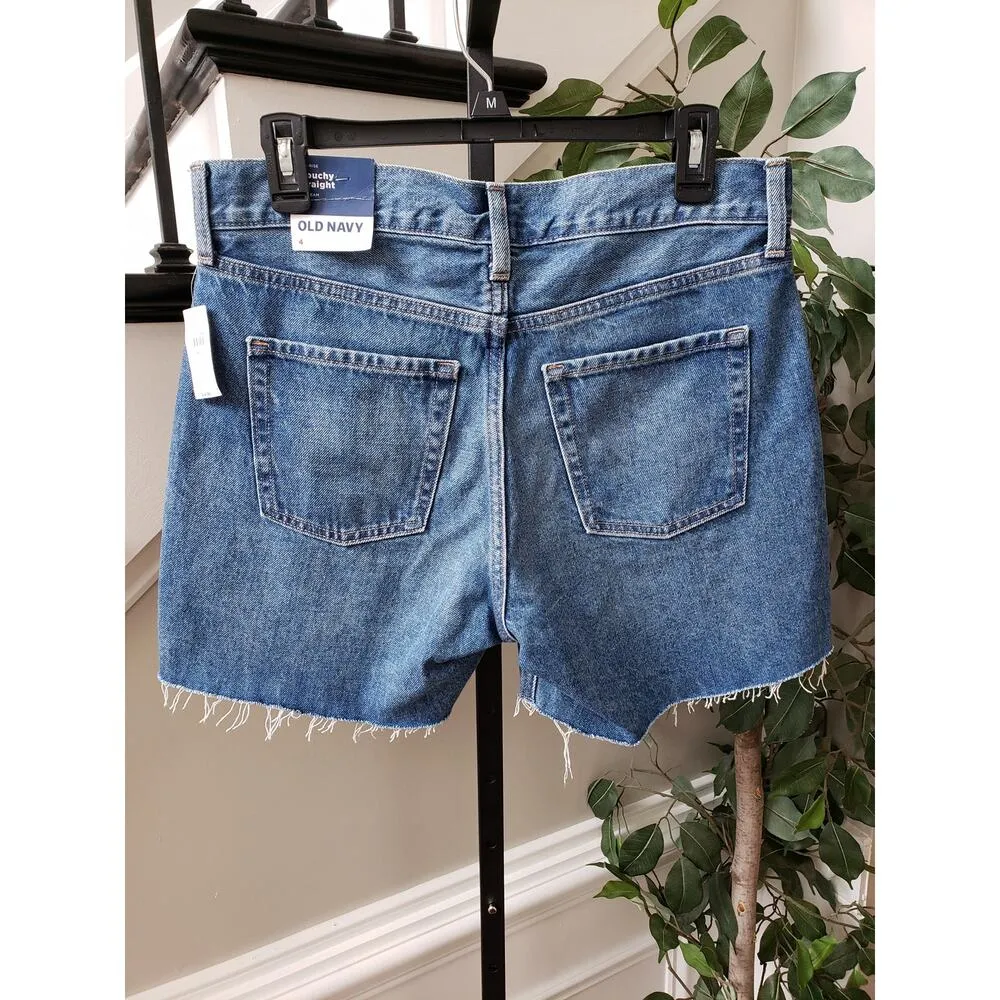 Old Navy Cut Off Shorts Women 4 Blue Denim Distressed High Rise Slouchy Straight - Image 5