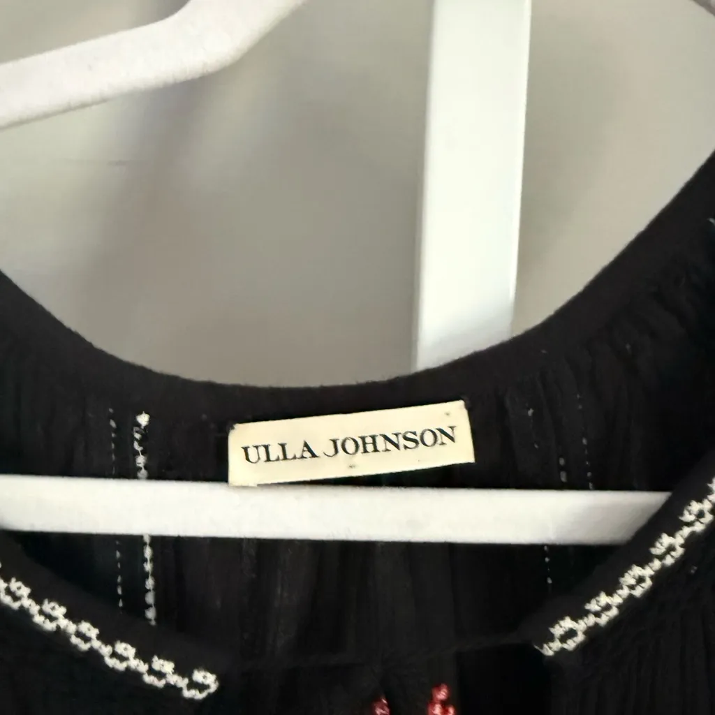Ulla Johnson Samira mini dress in black with red and white embroidery size 6 - Image 3