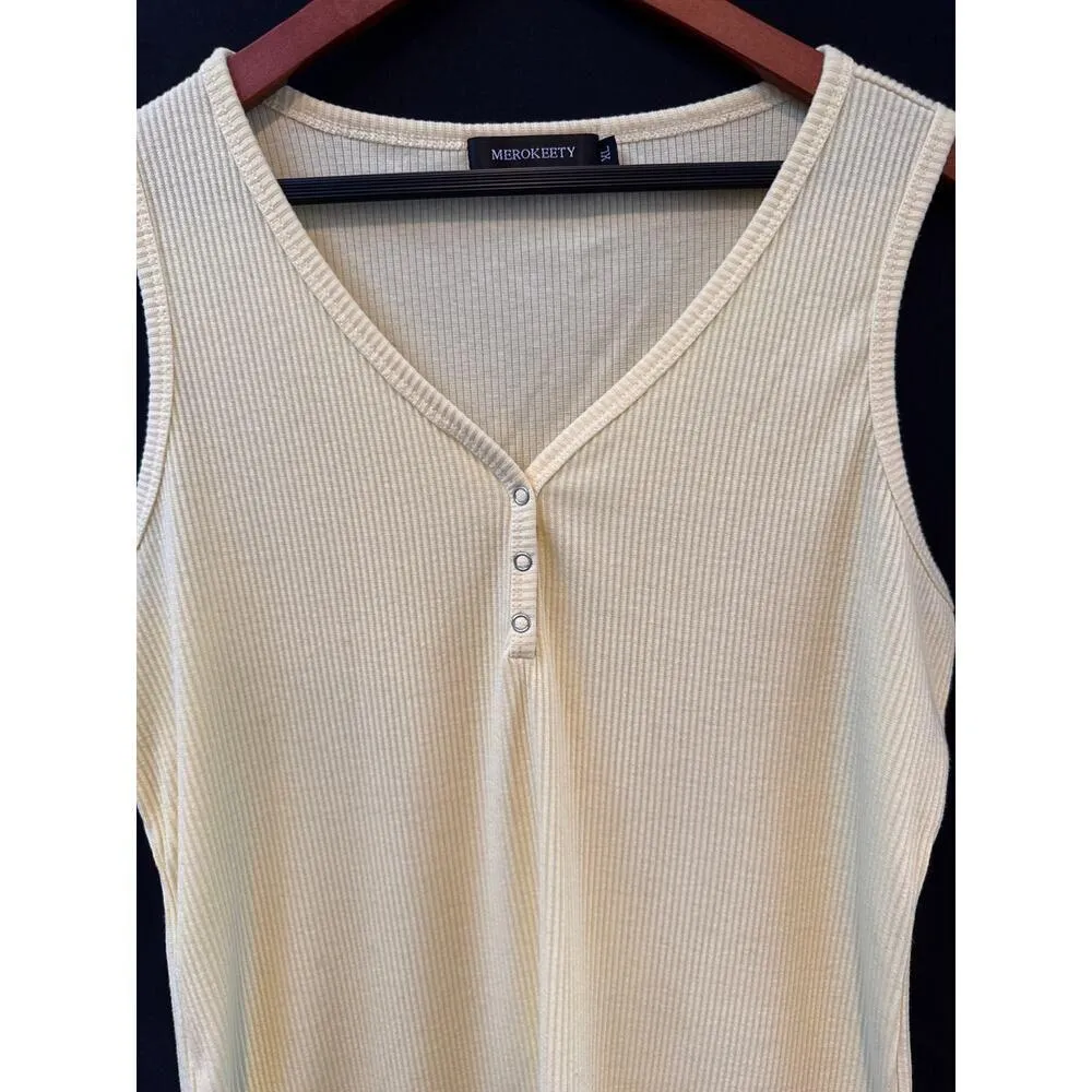 Women’s Merokeety V Neck Yellow Tank Top XL - Image 2