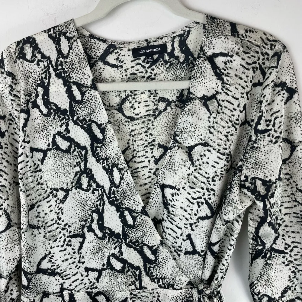 525 America Satin Snakeskin Print Wrap Dress Sz Medium Ruffle Bell Sleeve - Image 3