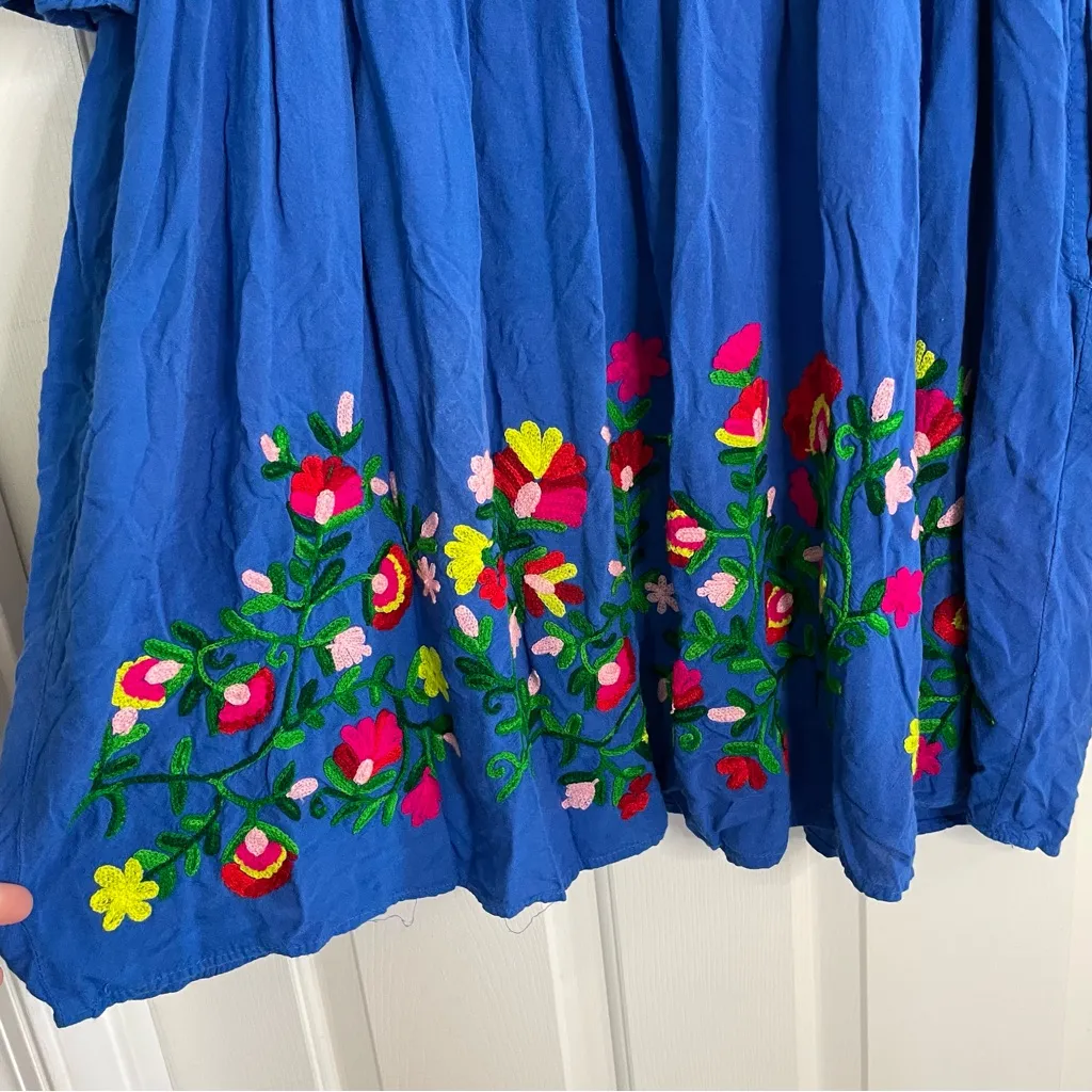 Riviera Sun Vibrant Blue Tunic dress with Floral Embroidery With Pockets Size XL - Image 2