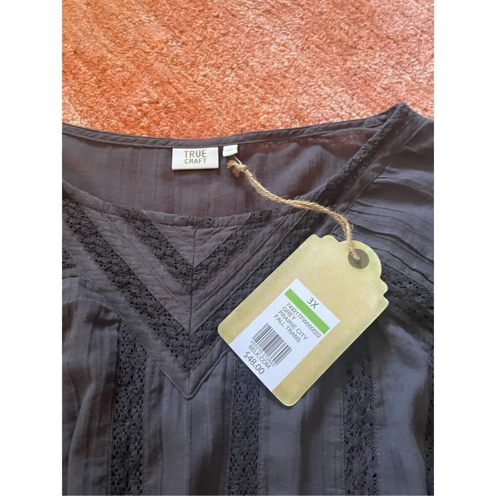 NWT True Craft Grey Cotton Women’s Blouse Size 3X - Image 2