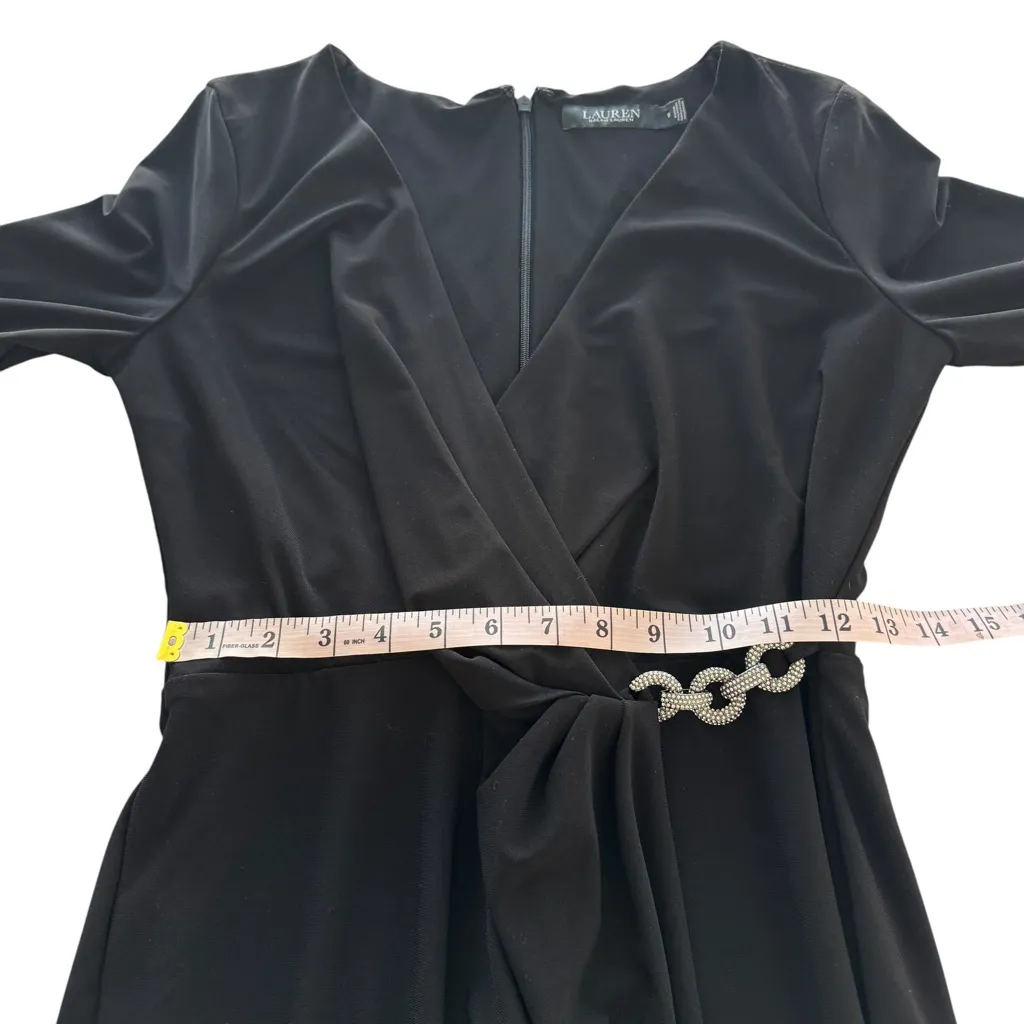 Lauren Ralph Lauren Women's Jersey Surplice Cocktail Dress Rhinestone Chain‎ 6 - Image 15