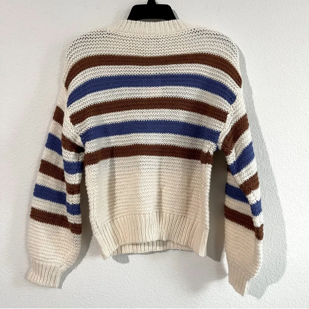 Lucy Paris Dominic Striped Crewneck Sweater in Cream/Brown/Blue Size XS NEW wTag - Image 3
