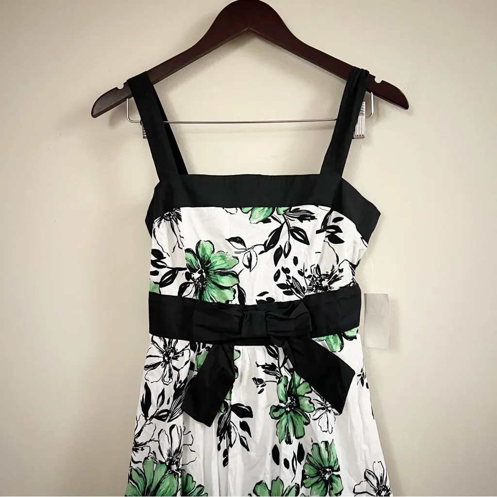 Ruby Rox White/Green Floral Midi Dress Tie Waist NEW Size Juniors 9 Retro - Image 2