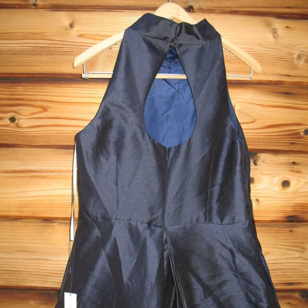 Monique Lhuillier High Neck Evening Gown Dress Navy 12 Pockets - Image 12