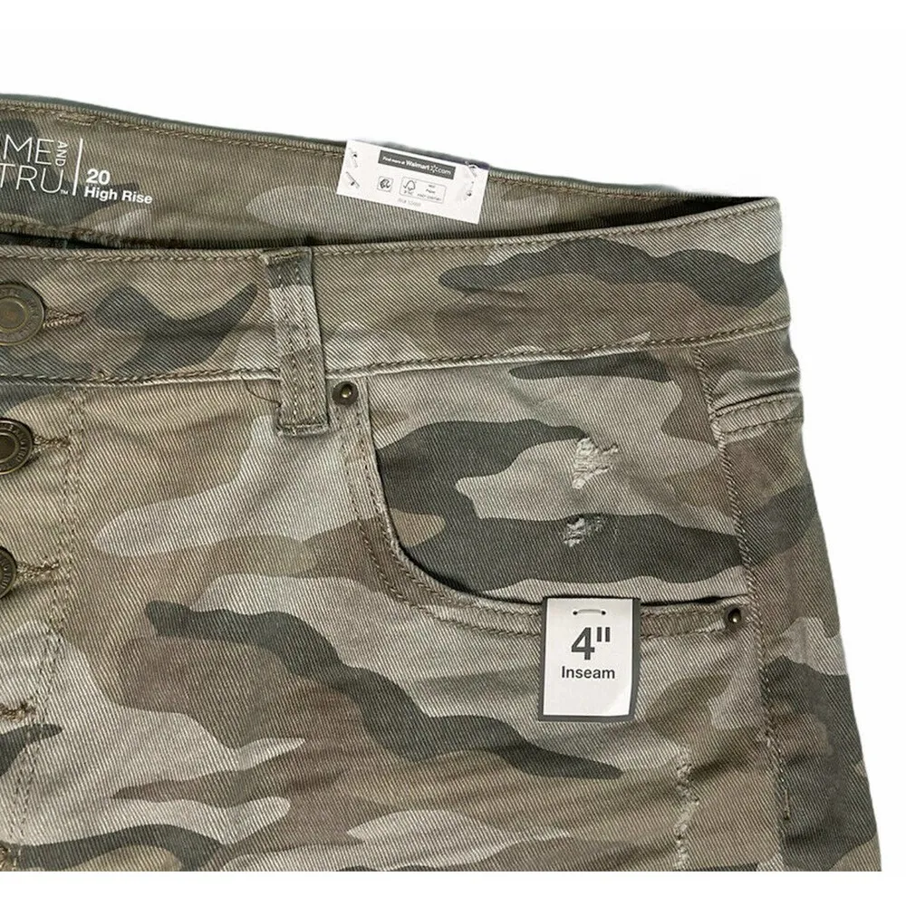 NEW Womens Time & Tru High Rise Camo Print Relaxed Fit Denim Cut Off Shorts 20 - Image 7