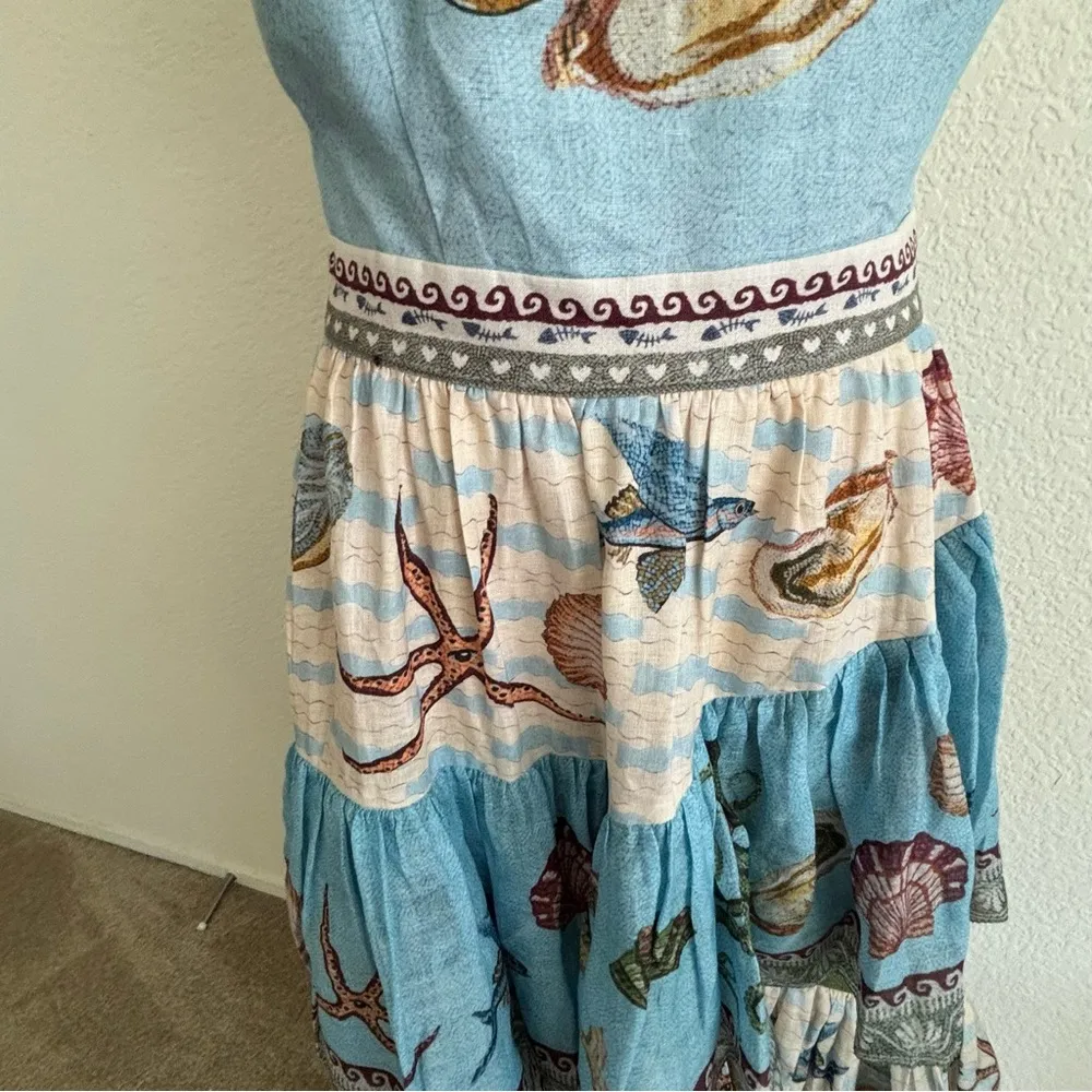 Bohemian Maxi Dress with Sea Life Print Blue Size 4 - Image 9